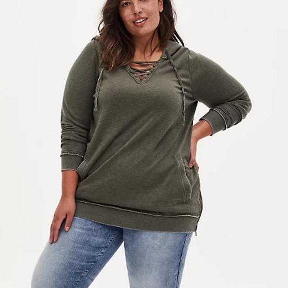 Torrid Olive Laceup Tunic Hoodie 